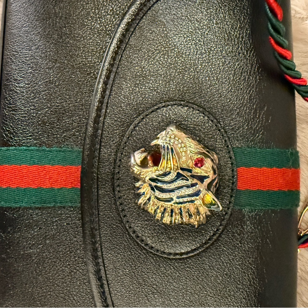 Gucci Black Crossbody Bag with Gold Tiger Emblem